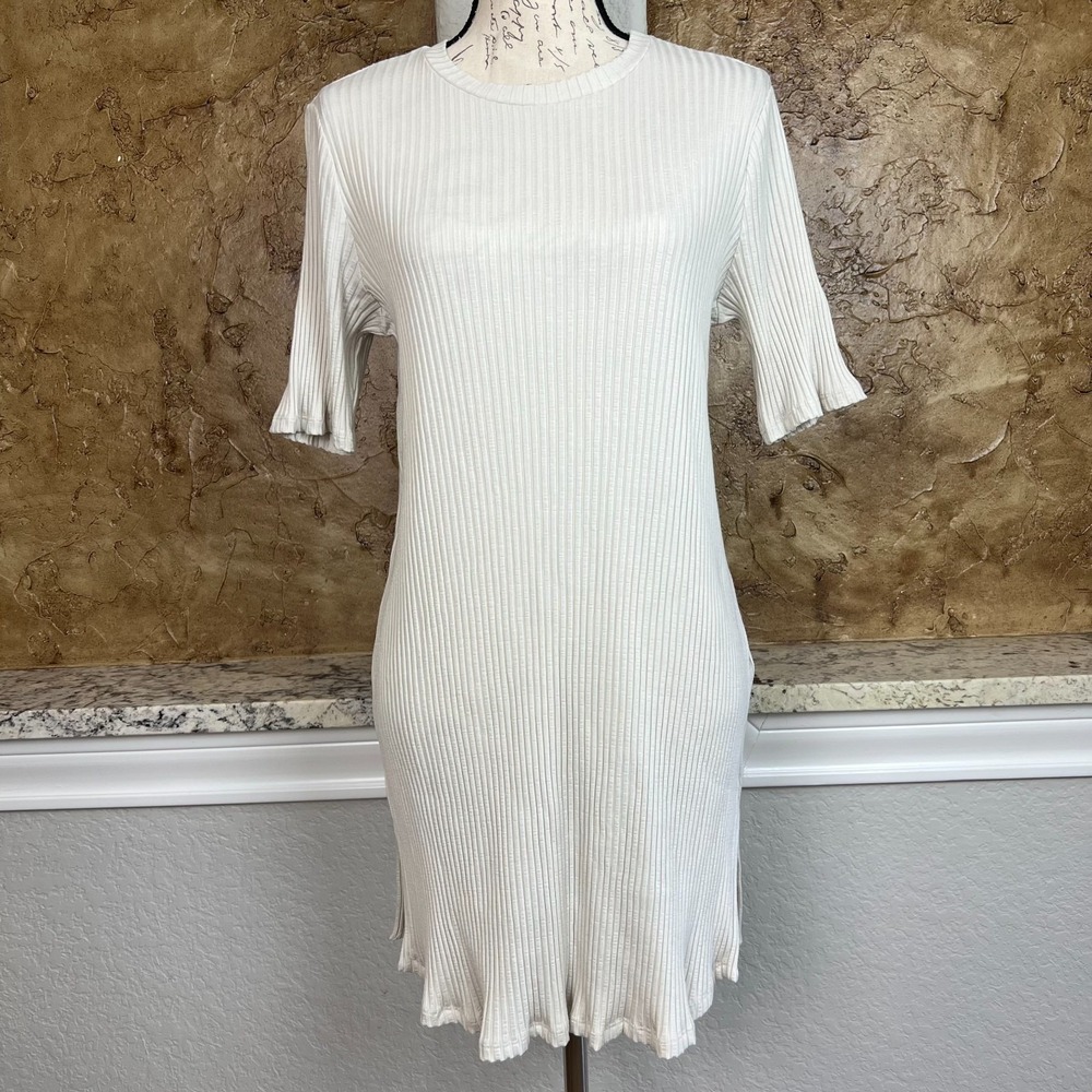 Eileen Fisher Dress Womens M Ribbed Knit Stretch Minimalist Tunic Elbow Sleeve
